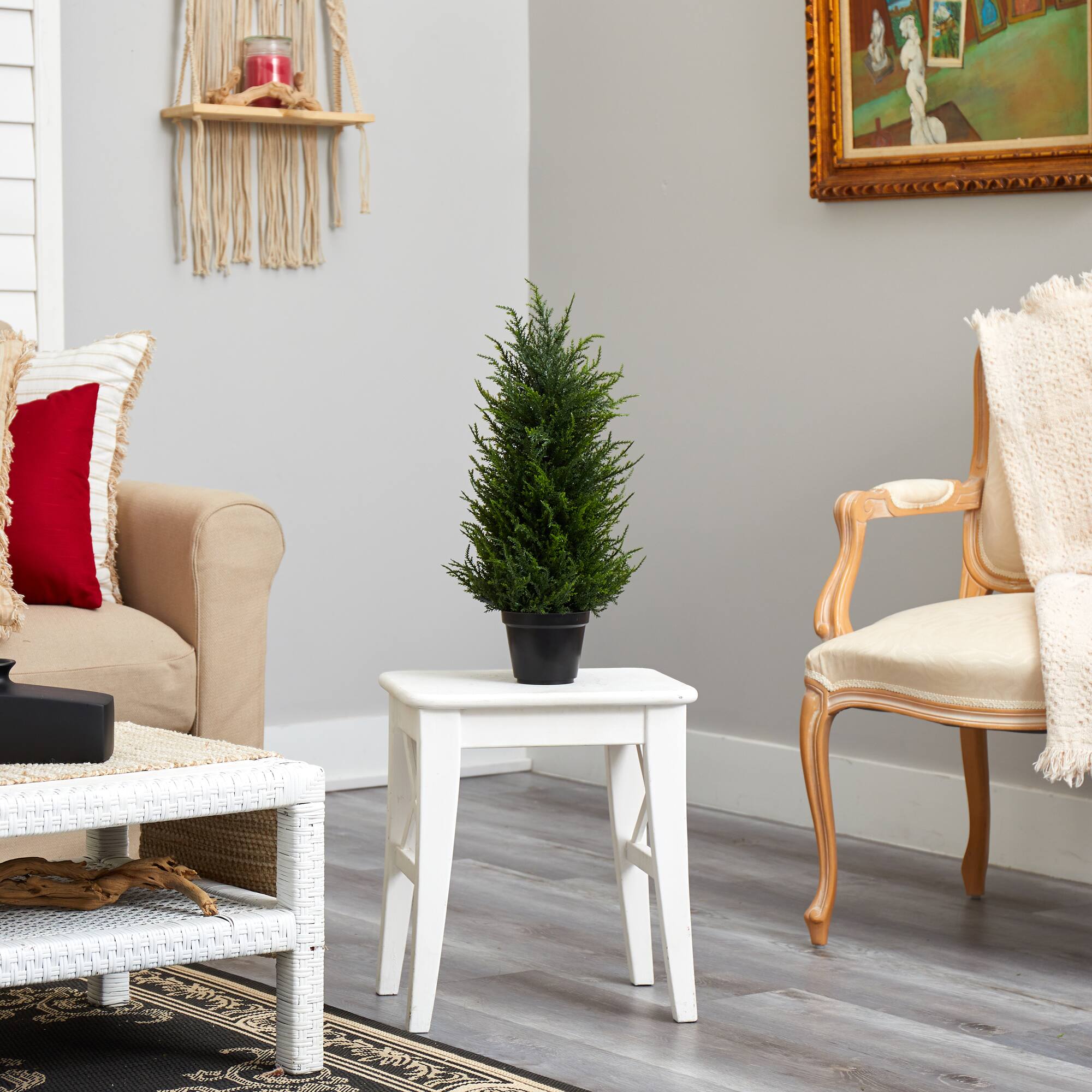 18in. Pre-Lit Cedar Artificial Tree, Warm LED Lights